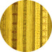 Round Machine Washable Abstract Yellow Contemporary Rug, wshcon1565yw