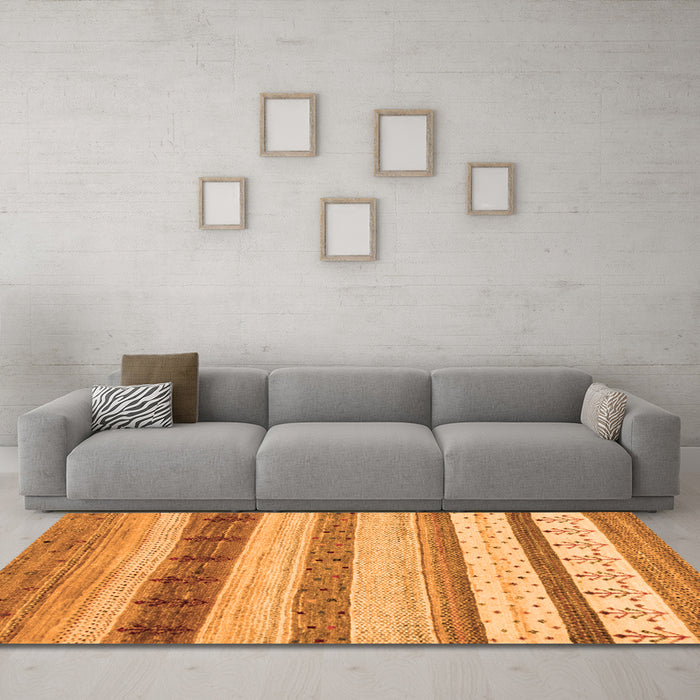 Machine Washable Abstract Orange Contemporary Area Rugs in a Living Room, wshcon1565org