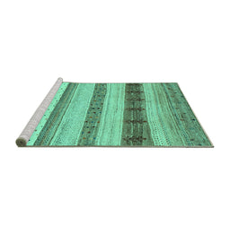 Sideview of Machine Washable Abstract Turquoise Contemporary Area Rugs, wshcon1565turq