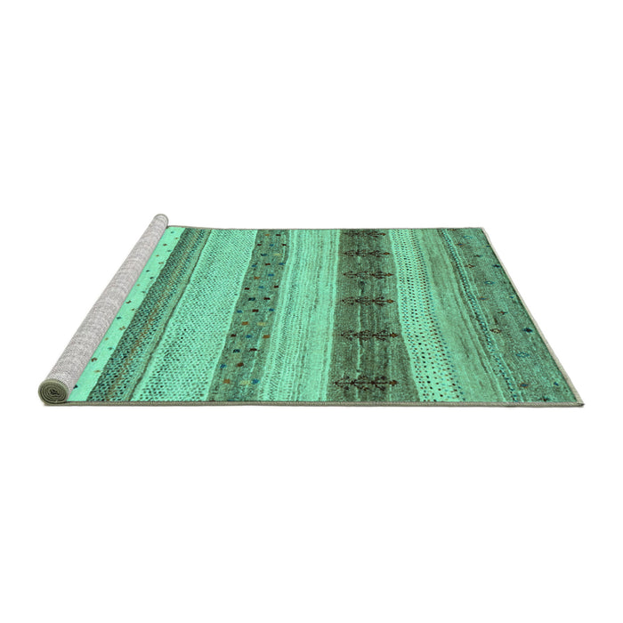 Sideview of Machine Washable Abstract Turquoise Contemporary Area Rugs, wshcon1565turq