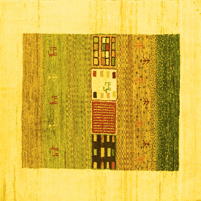 Square Machine Washable Solid Yellow Modern Rug, wshcon1567yw