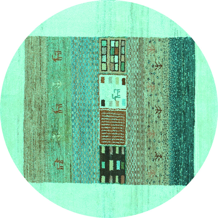 Round Machine Washable Solid Turquoise Modern Area Rugs, wshcon1567turq