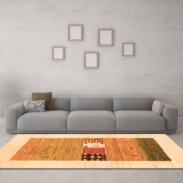 Machine Washable Solid Orange Modern Area Rugs in a Living Room, wshcon1567org