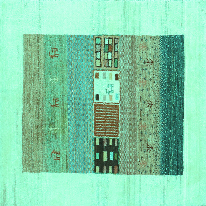 Square Machine Washable Solid Turquoise Modern Area Rugs, wshcon1567turq