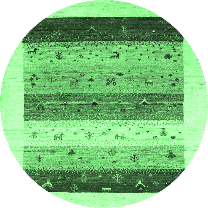 Round Machine Washable Solid Emerald Green Modern Area Rugs, wshcon1568emgrn