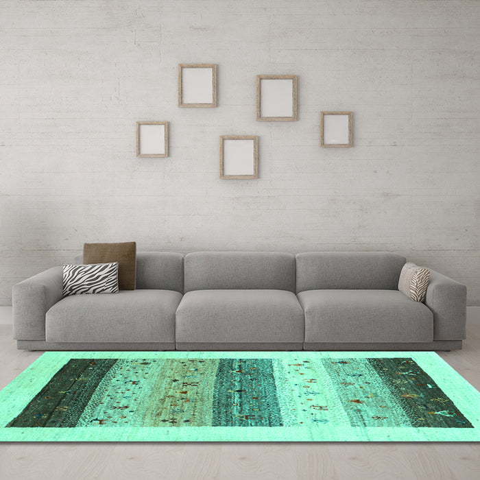 Machine Washable Solid Turquoise Modern Area Rugs in a Living Room,, wshcon1568turq