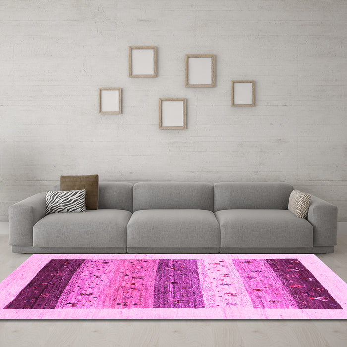 Machine Washable Solid Pink Modern Rug in a Living Room, wshcon1568pnk