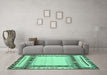 Machine Washable Abstract Turquoise Contemporary Area Rugs in a Living Room,, wshcon1569turq