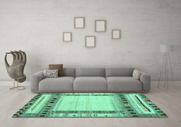 Machine Washable Abstract Turquoise Contemporary Area Rugs in a Living Room,, wshcon1569turq