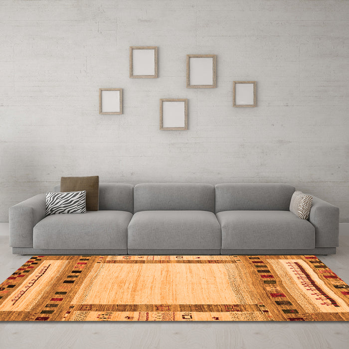 Machine Washable Abstract Orange Contemporary Area Rugs in a Living Room, wshcon1569org