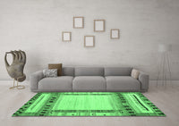 Machine Washable Abstract Emerald Green Contemporary Rug, wshcon1569emgrn
