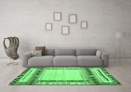 Machine Washable Abstract Emerald Green Contemporary Area Rugs in a Living Room,, wshcon1569emgrn