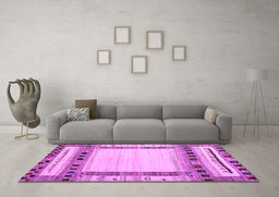 Machine Washable Abstract Purple Contemporary Area Rugs in a Living Room, wshcon1569pur