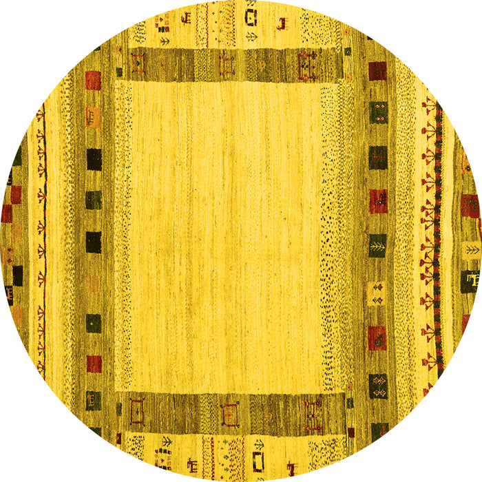 Round Abstract Yellow Contemporary Rug, con1569yw