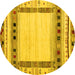 Round Abstract Yellow Contemporary Rug, con1569yw