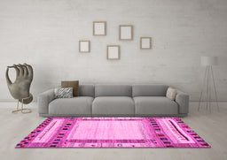 Machine Washable Abstract Pink Contemporary Rug in a Living Room, wshcon1569pnk