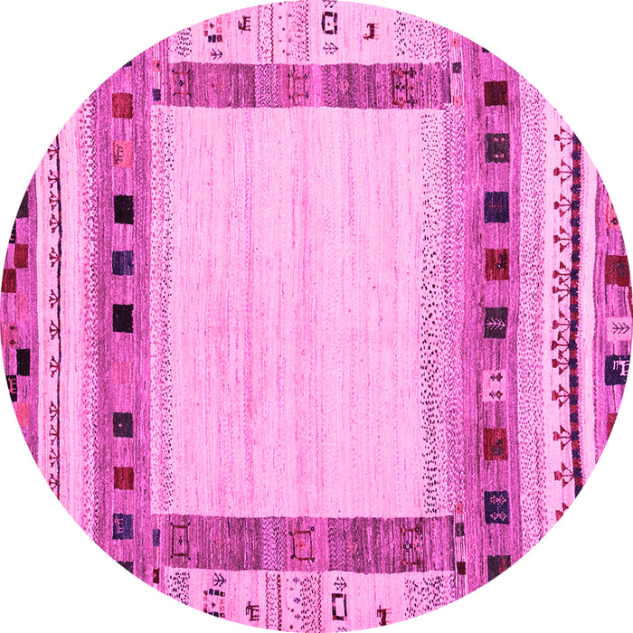 Round Abstract Pink Contemporary Rug, con1569pnk