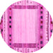 Round Abstract Pink Contemporary Rug, con1569pnk