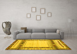 Machine Washable Abstract Yellow Contemporary Rug in a Living Room, wshcon1569yw