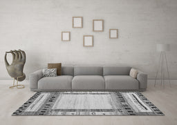 Machine Washable Abstract Gray Contemporary Rug in a Living Room,, wshcon1569gry
