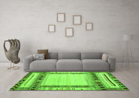 Machine Washable Abstract Green Contemporary Rug, wshcon1569grn