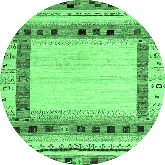 Round Machine Washable Abstract Emerald Green Contemporary Area Rugs, wshcon1569emgrn