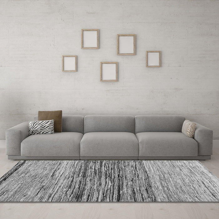 Machine Washable Abstract Gray Contemporary Rug in a Living Room,, wshcon1570gry
