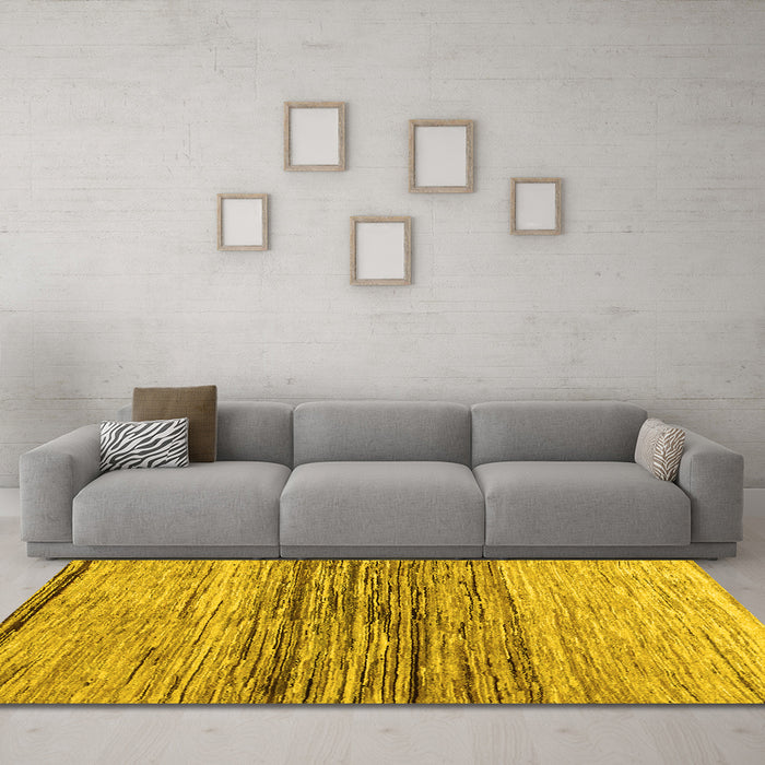 Machine Washable Abstract Yellow Contemporary Rug in a Living Room, wshcon1570yw