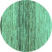 Round Machine Washable Abstract Turquoise Contemporary Area Rugs, wshcon1570turq