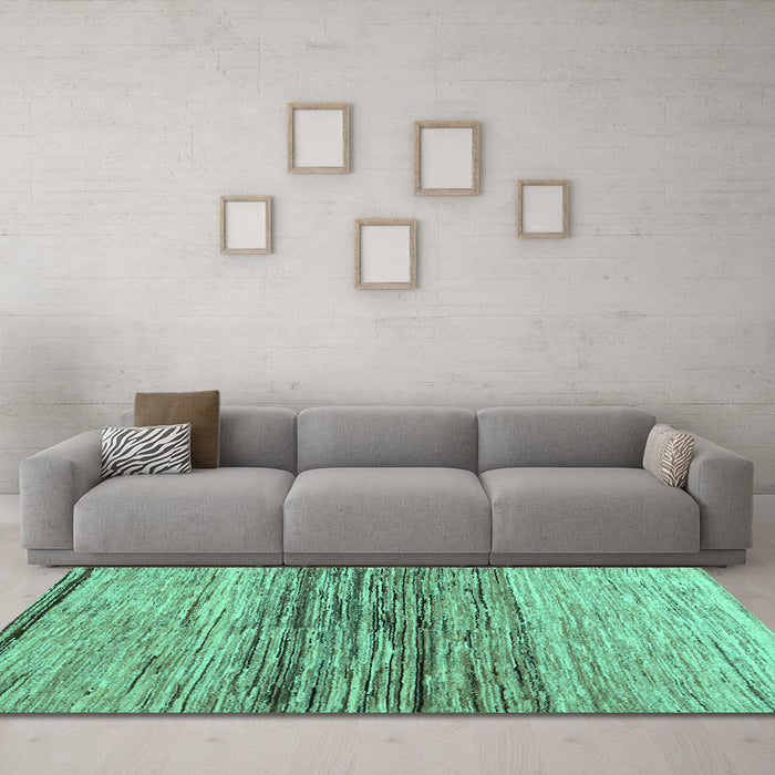Machine Washable Abstract Turquoise Contemporary Area Rugs in a Living Room,, wshcon1570turq