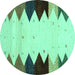 Round Machine Washable Abstract Turquoise Contemporary Area Rugs, wshcon1571turq