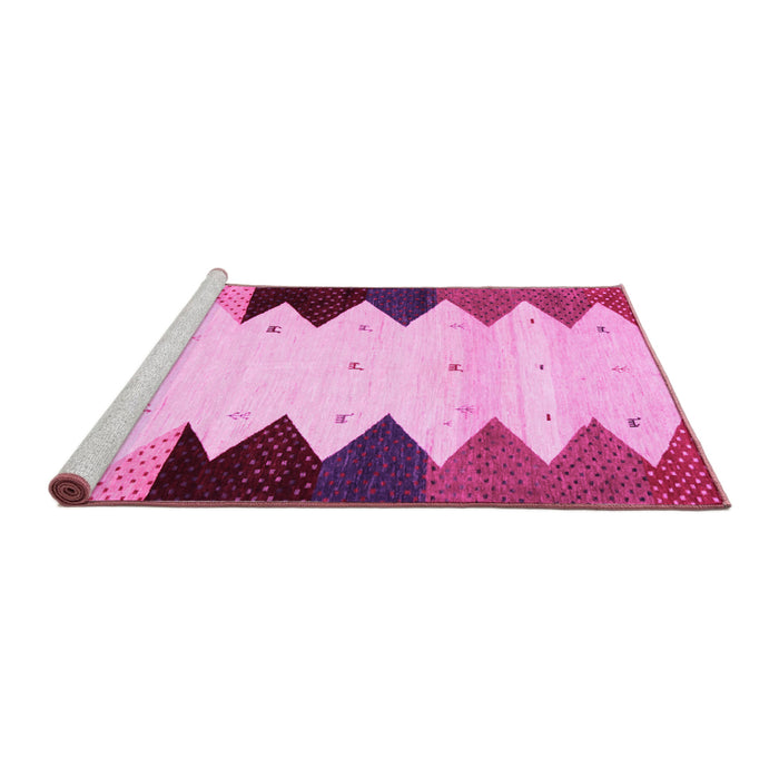 Sideview of Machine Washable Abstract Pink Contemporary Rug, wshcon1571pnk