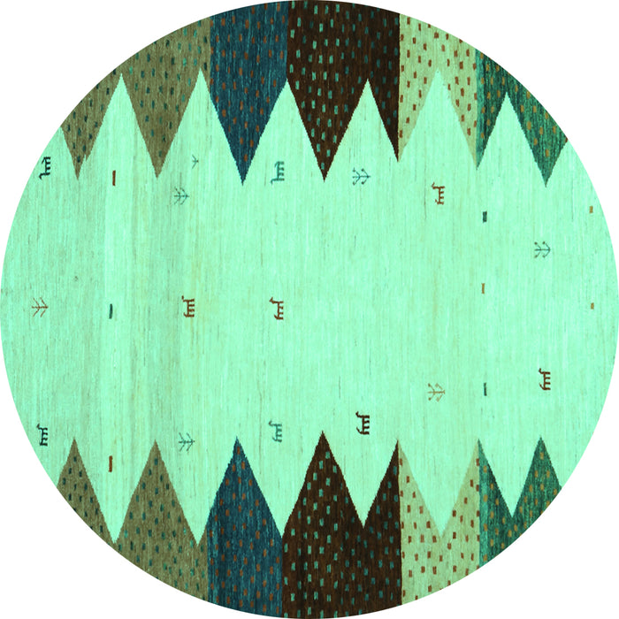 Round Abstract Turquoise Contemporary Rug, con1571turq
