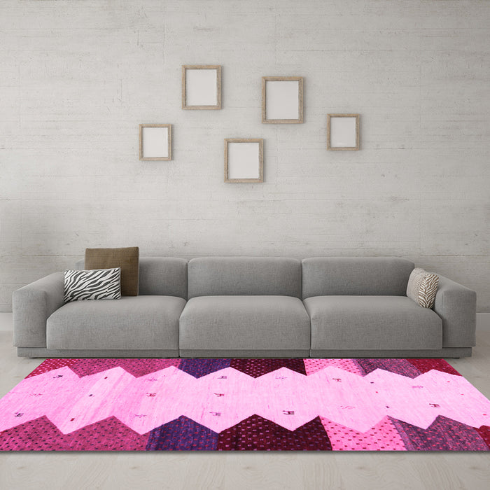 Machine Washable Abstract Pink Contemporary Rug in a Living Room, wshcon1571pnk