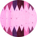 Round Machine Washable Abstract Pink Contemporary Rug, wshcon1571pnk