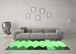 Machine Washable Abstract Emerald Green Contemporary Area Rugs in a Living Room,, wshcon1571emgrn