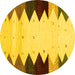 Round Machine Washable Abstract Yellow Contemporary Rug, wshcon1571yw