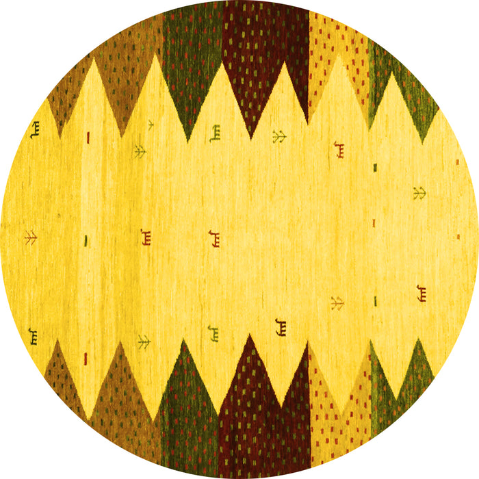 Round Abstract Yellow Contemporary Rug, con1571yw