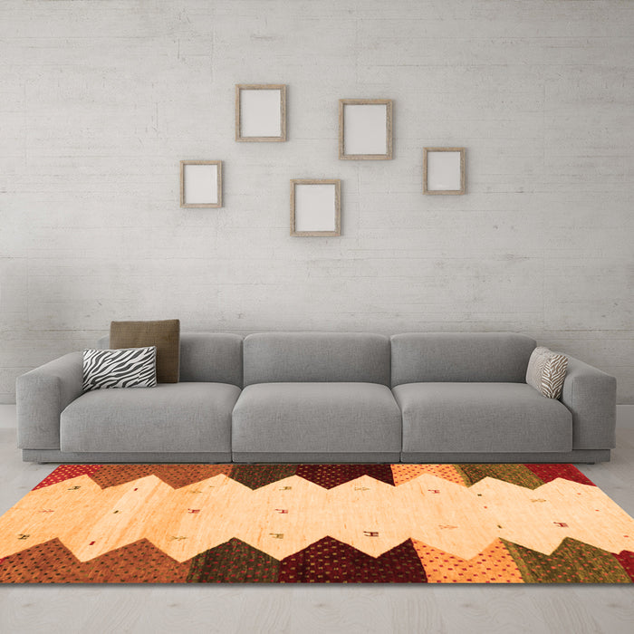 Machine Washable Abstract Orange Contemporary Area Rugs in a Living Room, wshcon1571org