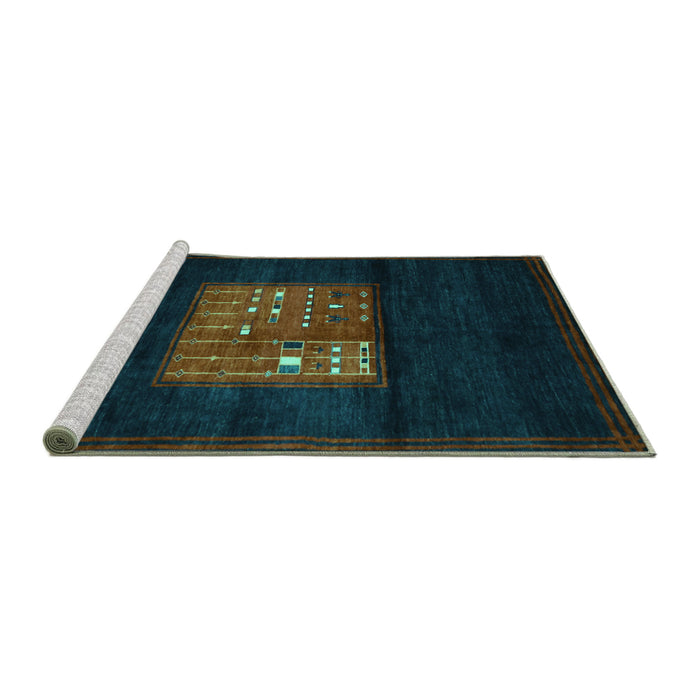 Sideview of Machine Washable Abstract Turquoise Contemporary Area Rugs, wshcon1572turq