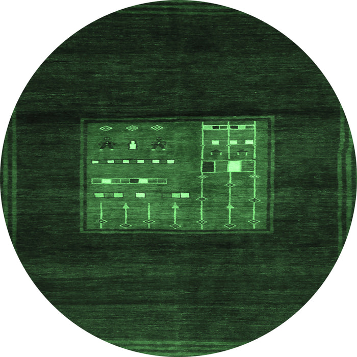 Round Abstract Emerald Green Contemporary Rug, con1572emgrn