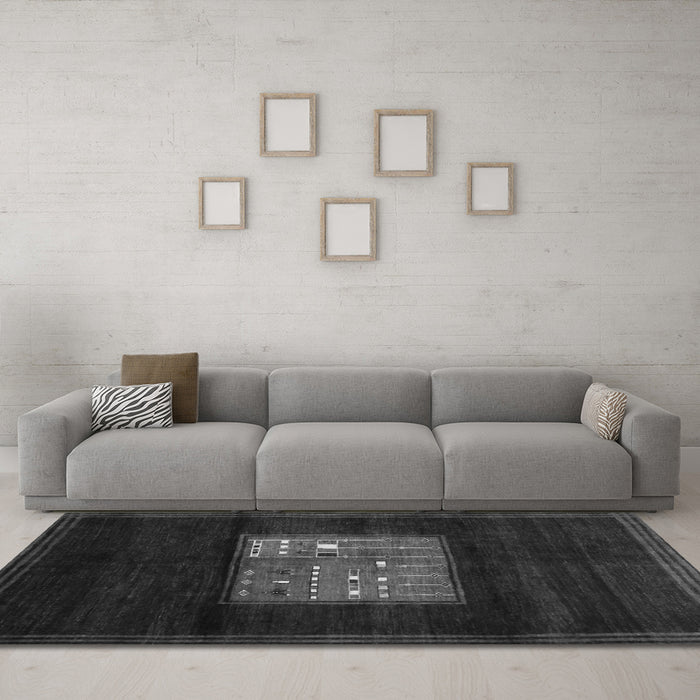 Machine Washable Abstract Gray Contemporary Rug in a Living Room,, wshcon1572gry