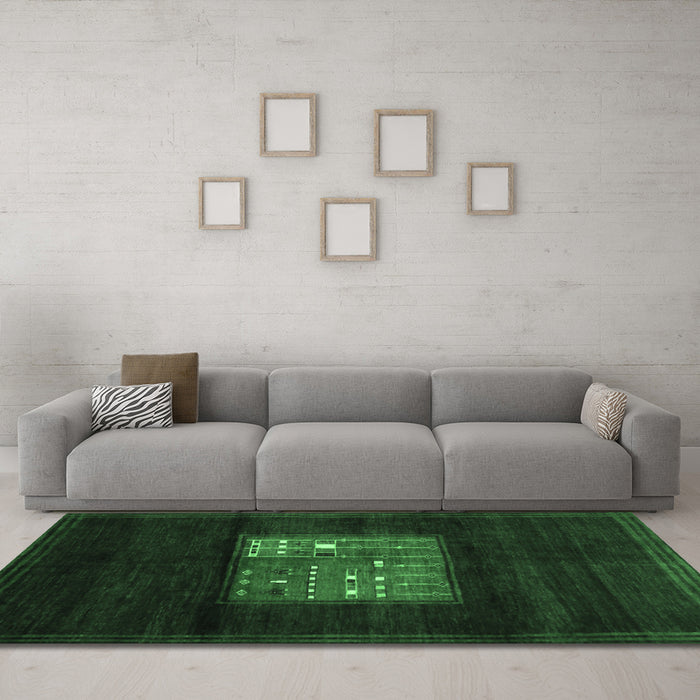 Machine Washable Abstract Emerald Green Contemporary Area Rugs in a Living Room,, wshcon1572emgrn