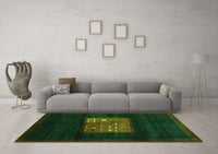 Machine Washable Abstract Green Contemporary Rug, wshcon1572grn