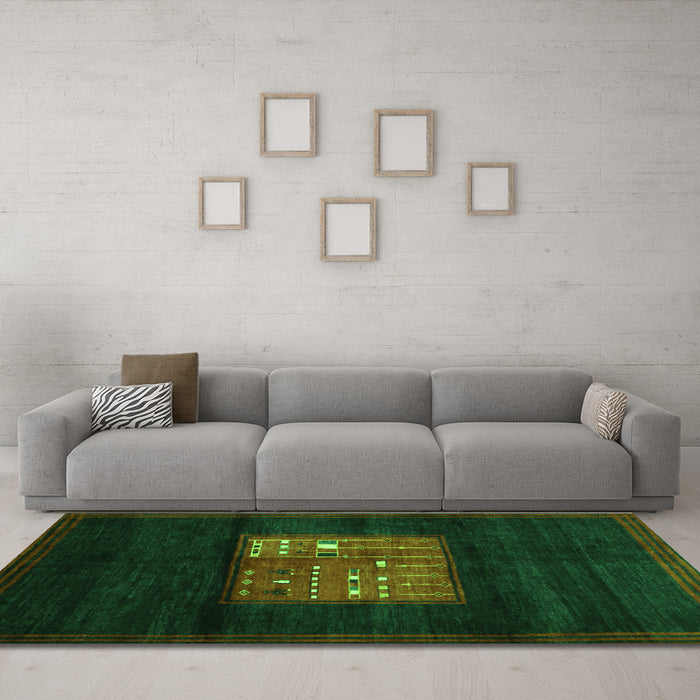 Machine Washable Abstract Green Contemporary Area Rugs in a Living Room,, wshcon1572grn