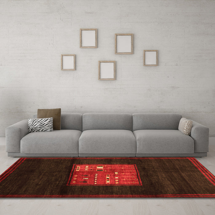 Machine Washable Abstract Orange Contemporary Area Rugs in a Living Room, wshcon1572org
