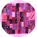 Round Abstract Pink Contemporary Rug, con1573pnk