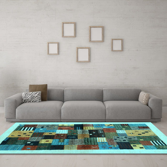Machine Washable Abstract Light Blue Contemporary Rug in a Living Room, wshcon1573lblu
