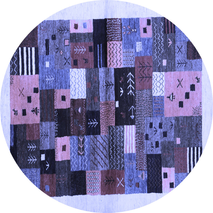 Round Abstract Blue Contemporary Rug, con1573blu