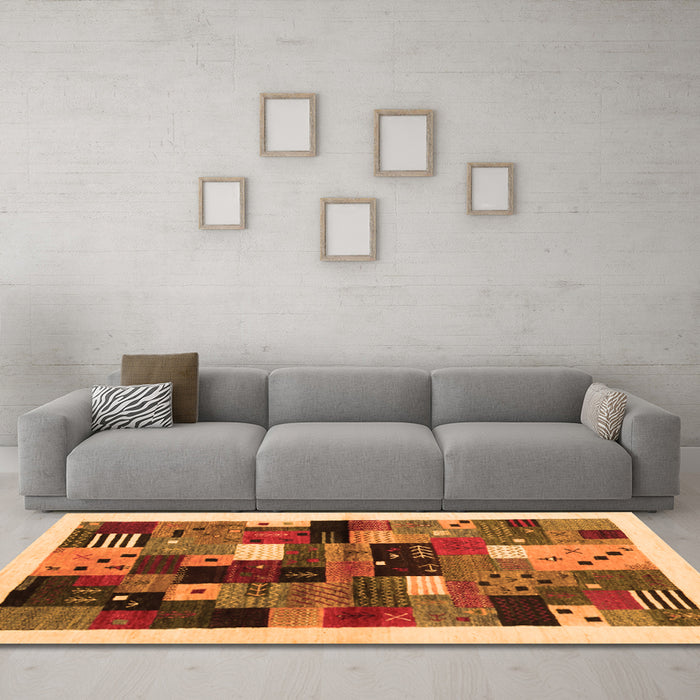 Machine Washable Abstract Orange Contemporary Area Rugs in a Living Room, wshcon1573org